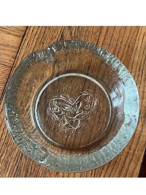 Vintage Glass Ashtray with Heart and Bird Nuline Ashtray Wheaton folk dutch